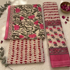 Onam Series - Pink Floral Dupatta set