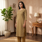 Khaki Colour Cotton Cord Set Material