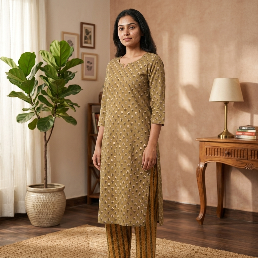 Khaki Colour Cotton Cord Set Material