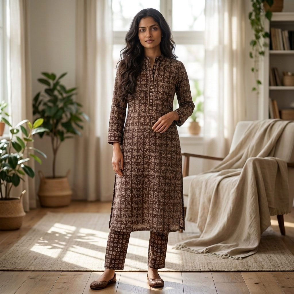 Brown Cotton Cord Set Material