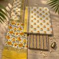 Onam Series - Floral Yellow Cotton Dupatta set
