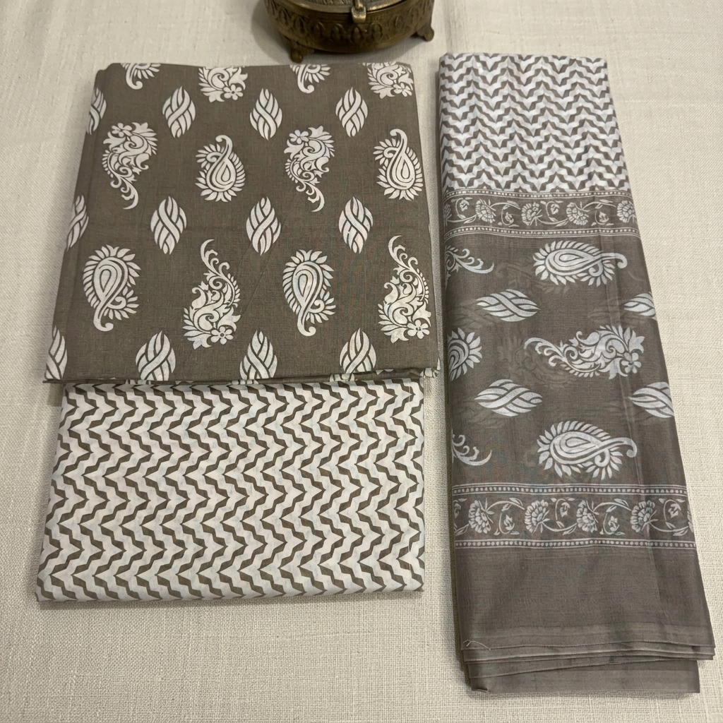Mocha Grey Cotton Set With Dupatta