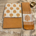 Orange & Cream Cotton Set With Dupatta