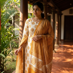Orange & Cream Cotton Set With Dupatta