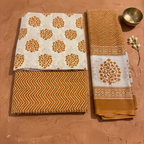 Orange & Cream Cotton Set With Dupatta