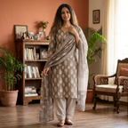 Mocha Grey Cotton Set With Dupatta