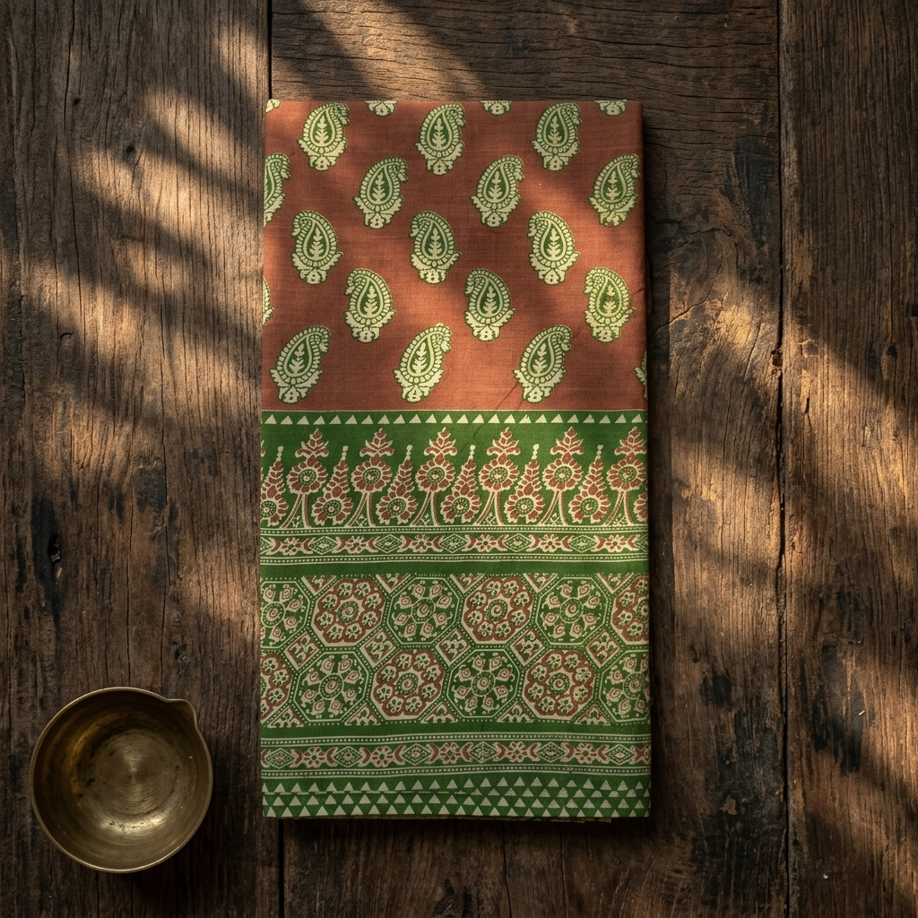 Ajrakh Brown Top Only Cotton Material