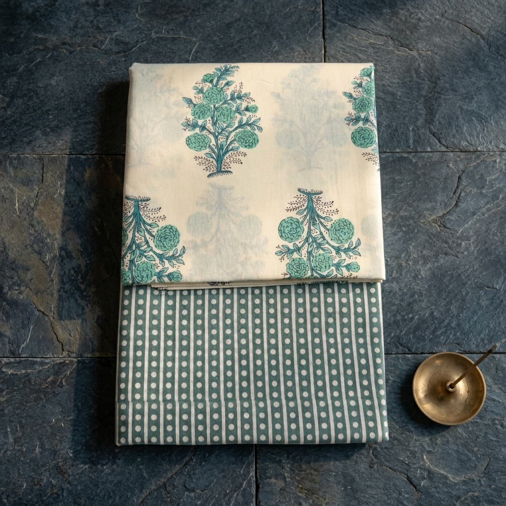 Sea Green And Cream Cotton Cord Set Material
