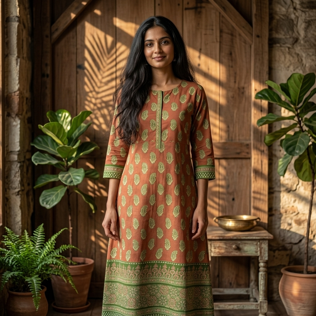 Ajrakh Brown Top Only Cotton Material