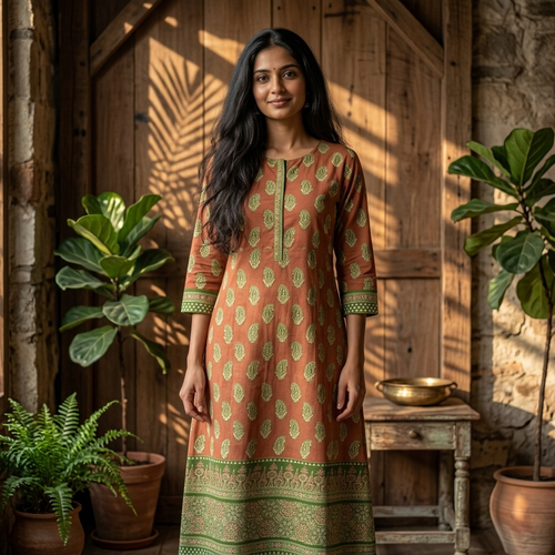 Ajrakh Brown Top Only Cotton Material