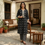 Ajrakh black Cotton Cord Set