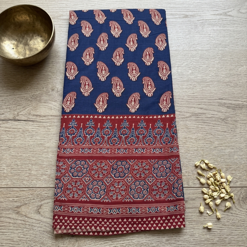 Ajrakh Blue Cotton Top Only Material