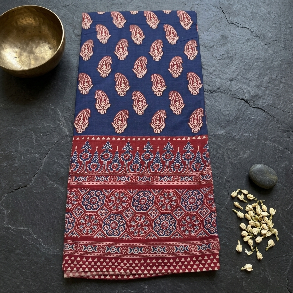 Ajrakh Blue Cotton Top Only Material