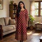 Ajrakh Maroon Top Only Cotton Material