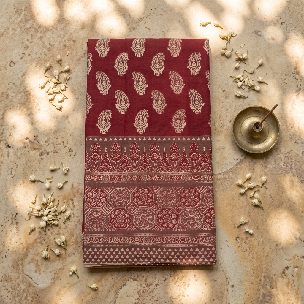 Ajrakh Maroon Top Only Cotton Material