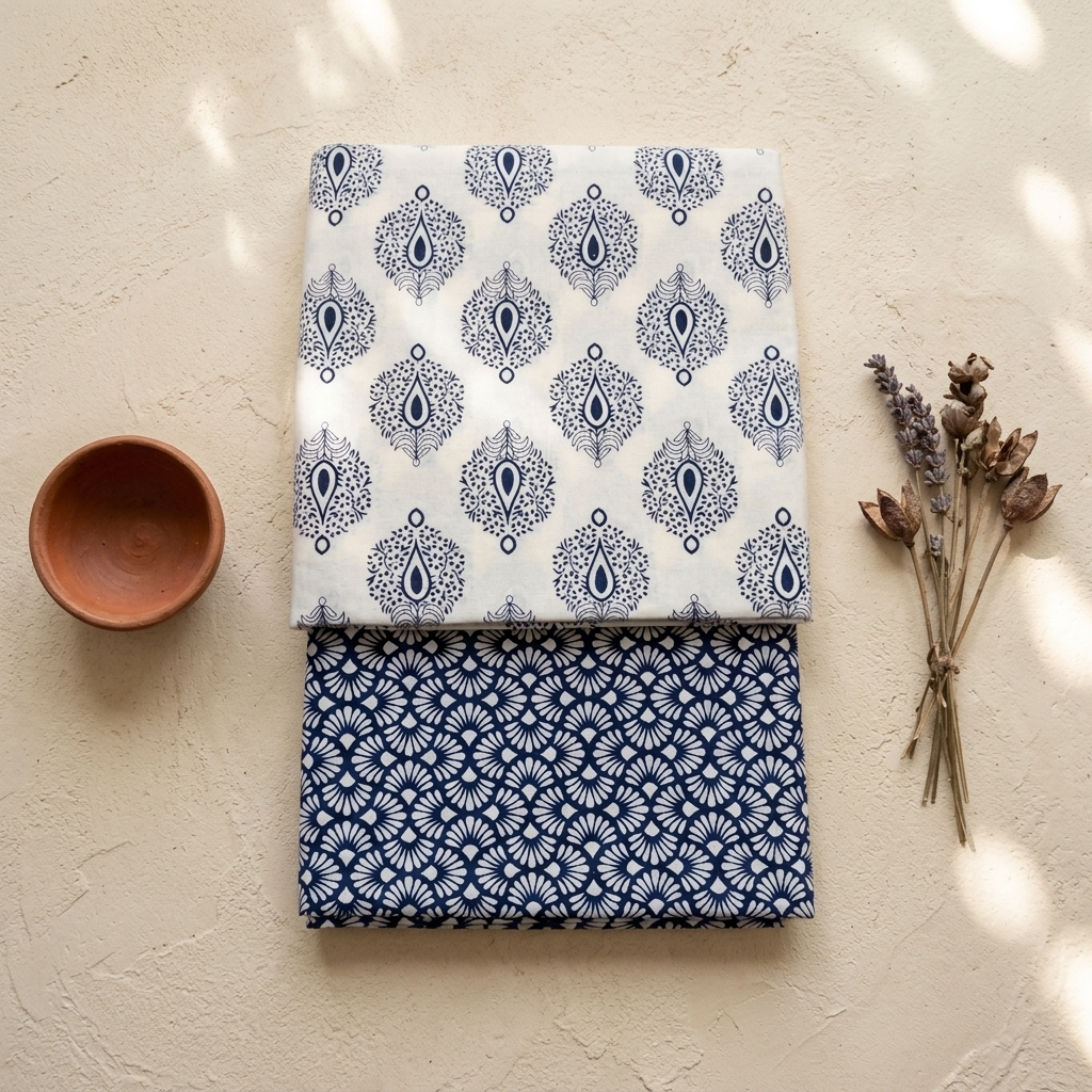 Blue And White Cotton Cord Set Material