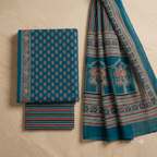 Teal Blue Small Floral print Cotton Dupatta Set