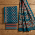Teal Blue Small Floral print Cotton Dupatta Set
