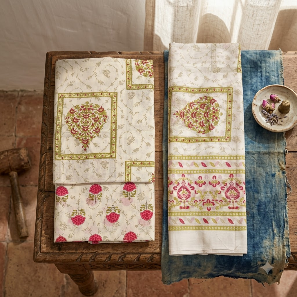 Off-white and Pink Cotton Dupatta Set