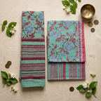Pastel Green and Pink Cotton Dupatta Set
