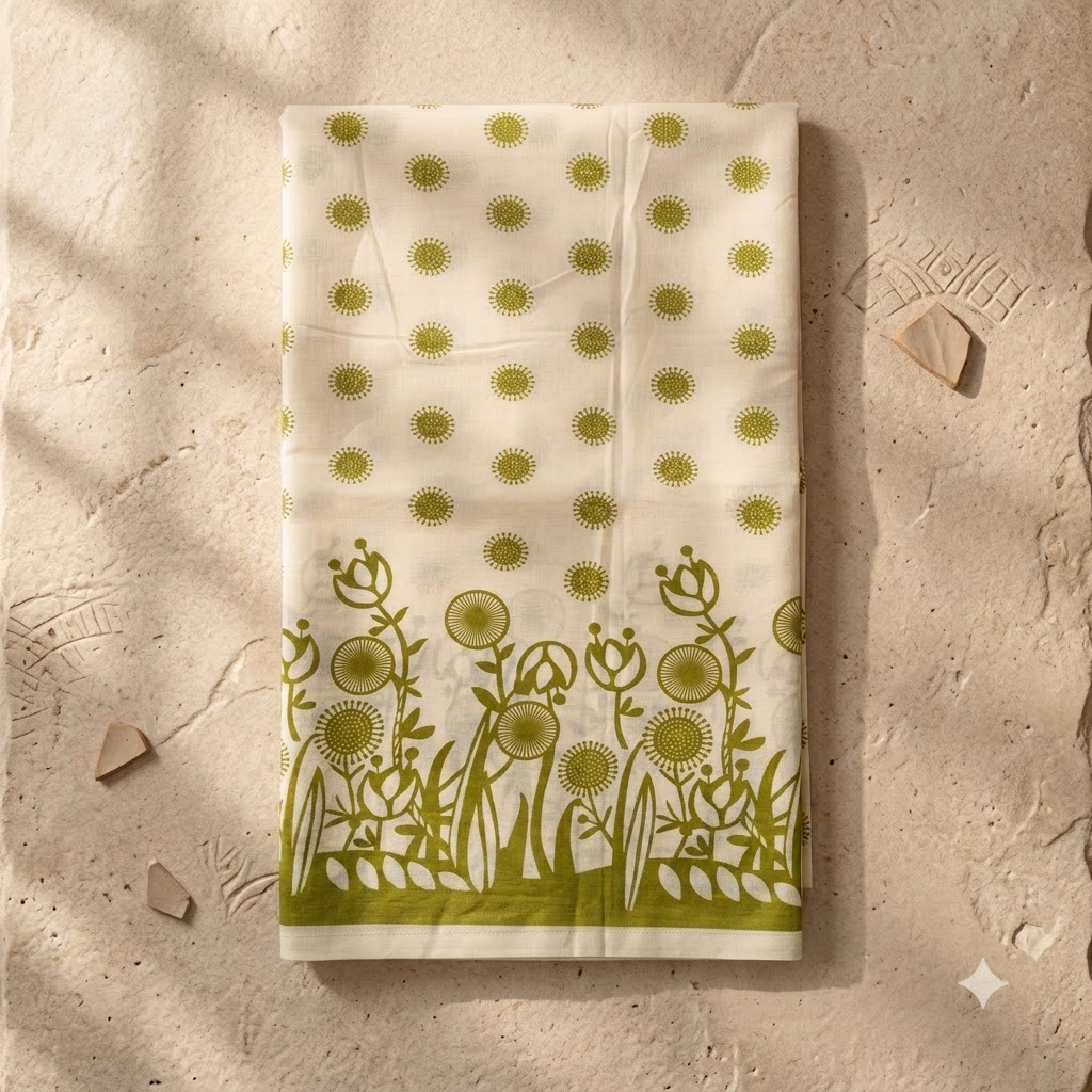 White and Green Cotton Top Only Material