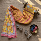 Yellow and Pink Cotton Dupatta Set