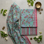 Pastel Green and Pink Cotton Dupatta Set