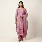 Pastel Pink and Blue Cotton Dupatta Set