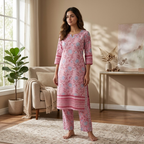 Pastel Pink and Blue Cotton Dupatta Set