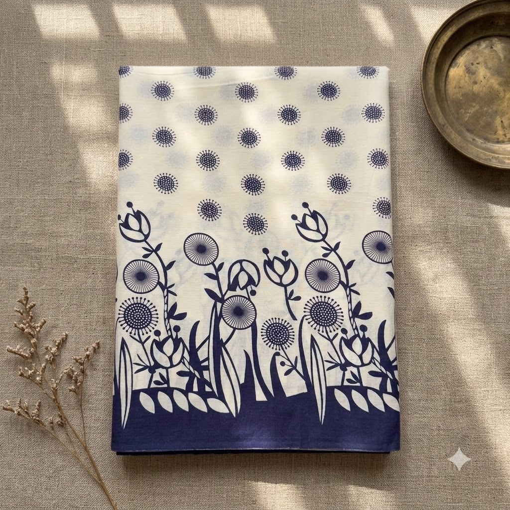 Navy blue and White Top only Material