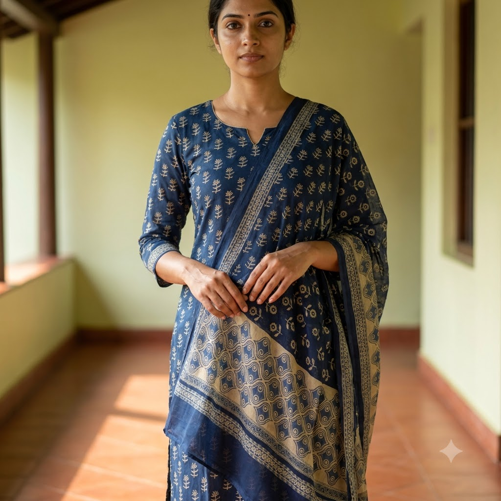 Indigo Blue Premium Cotton Dupatta set