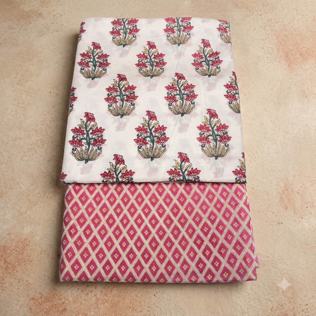 White and pink Floral Cotton Cord set