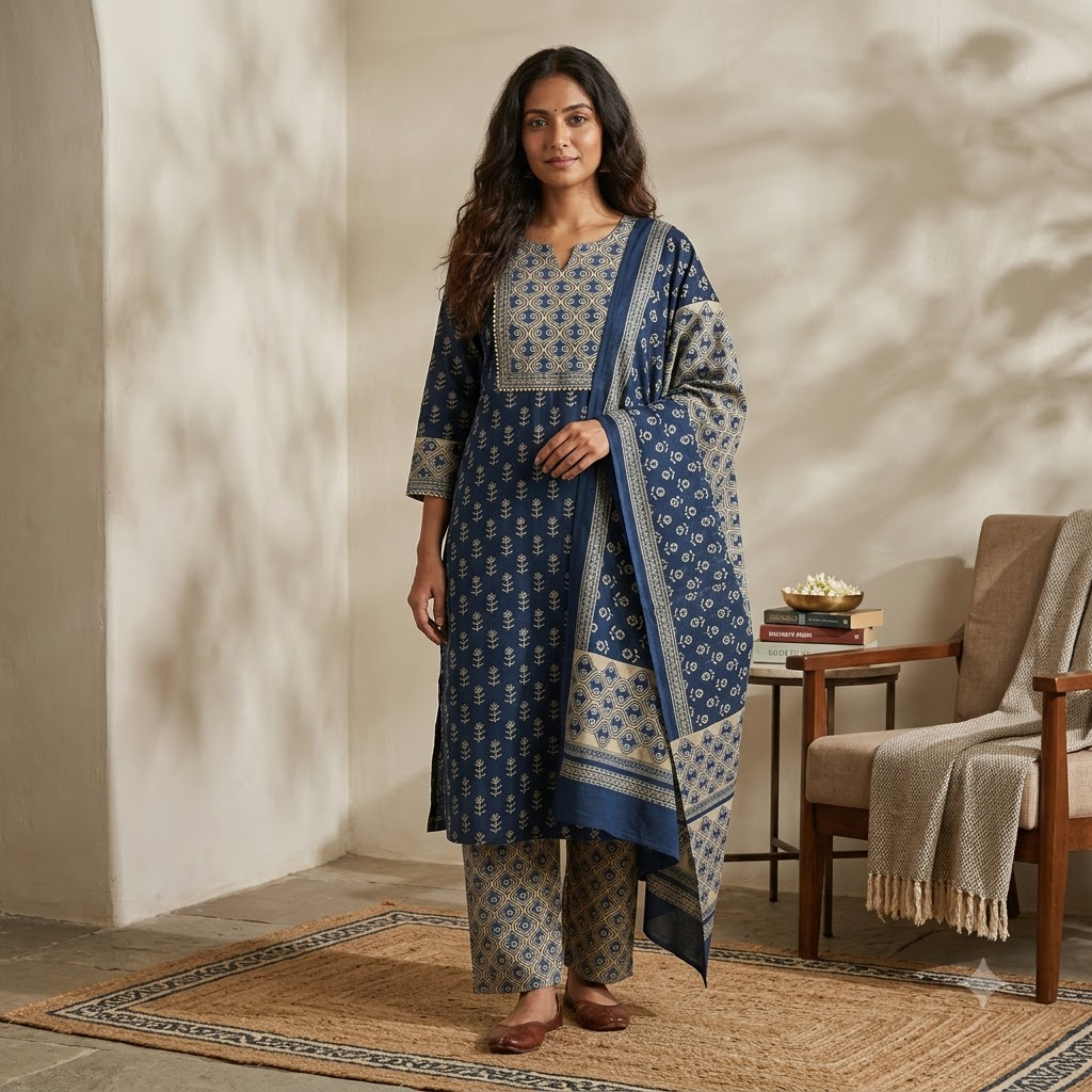 Indigo Blue Premium Cotton Dupatta set