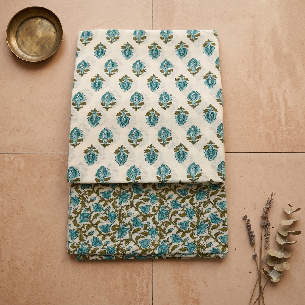 White and Sea Green cotton Cord Set
