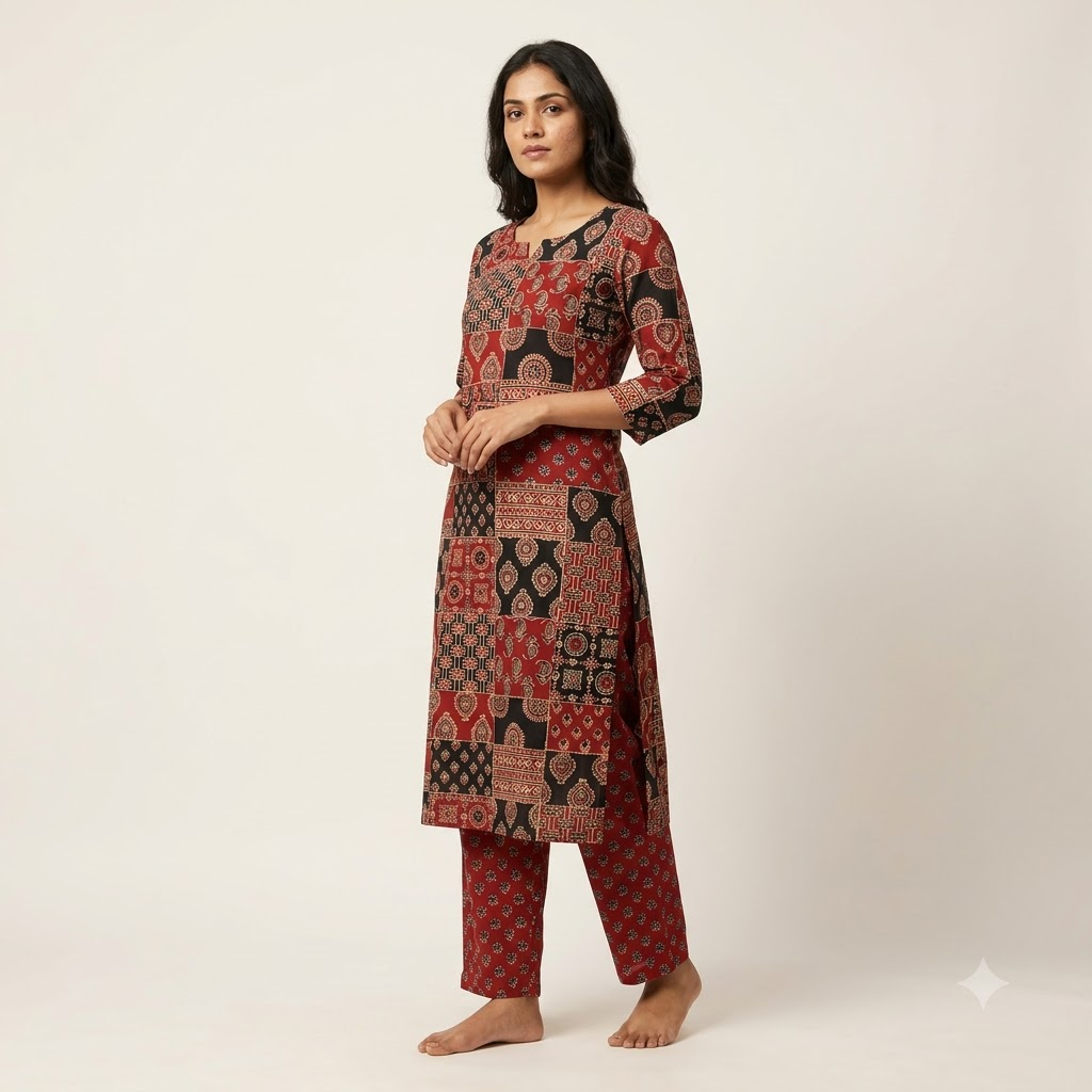 Ajrakh Maroon cotton cord set