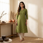 Green Cotton Ajrakh Top Material