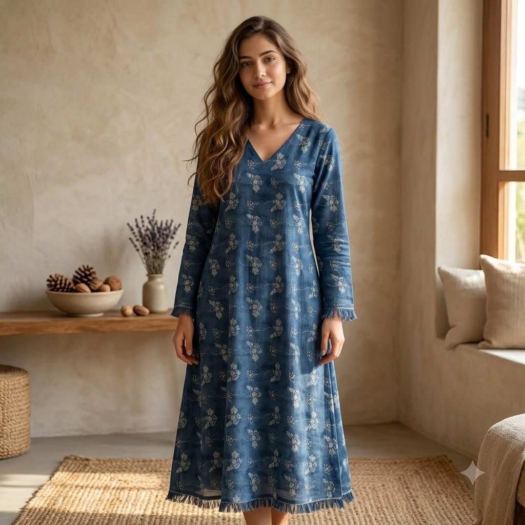 Premium Cotton Elegant Blue Cotton Top Only Material
