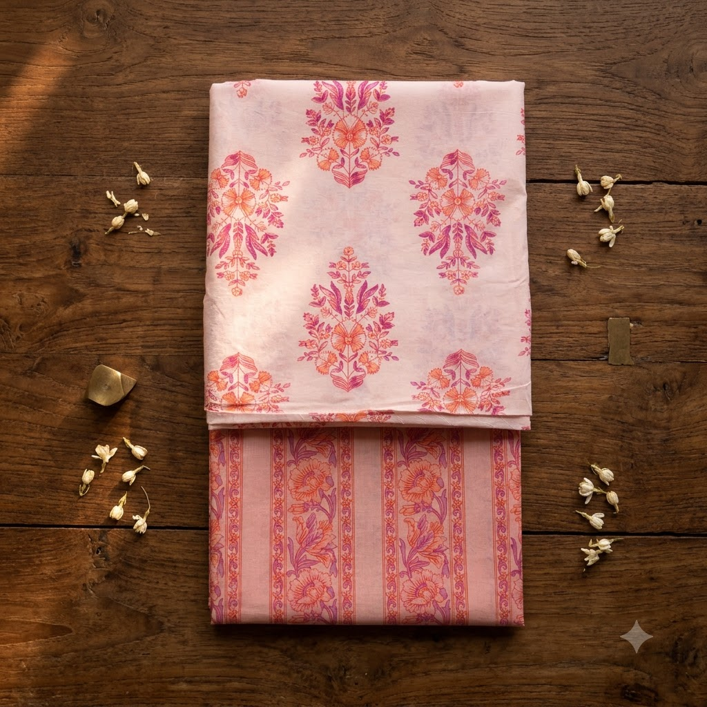 Peach floral block print cord set