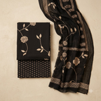 Black and Sandal Cotton Dupatta Set